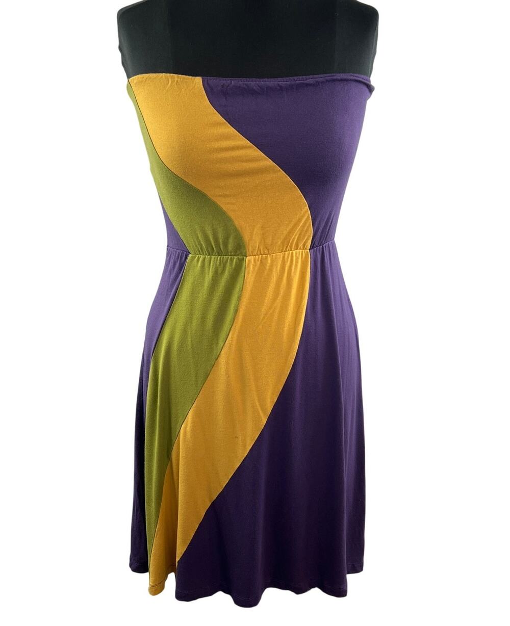 Y2K GenZ Assaf Pelleg Retro Hippie Tubetop Purple Yellow Green Dress Size 2